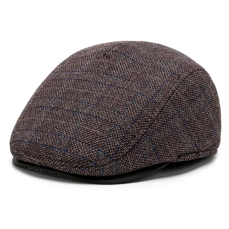 Autumn and Winter Men\'s Beret Warm Protective Ear Tweed Cap Sunshade Cotton Cap Octagonal Cap Old Man Forward Cap Painter\'s Cap