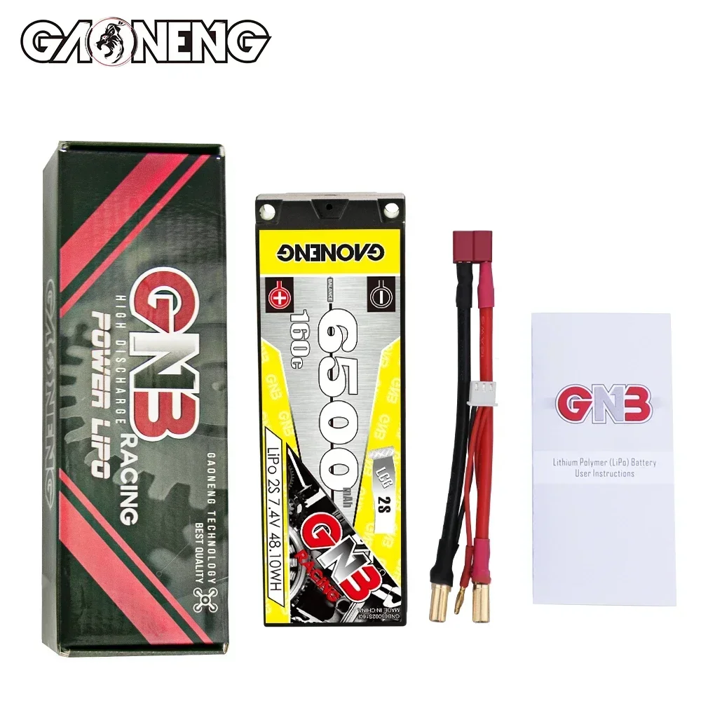 GNB-batería LiPo de 7,4 V, 6500mAh, 2S2P, 160C, carcasa rígida LCG 2S, conector T/XT60 de 5,0mm para coche y barco a control remoto 1:10 1/10