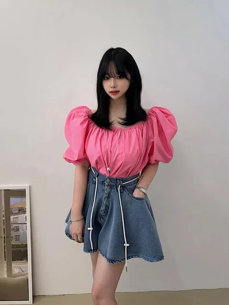 เกาหลีSleหลวมผู้หญิงDenim ortsอเนกประสงค์Faionableฤดูร้อน 2024 ใหม่ร้อนกางเกงเอวสูงOrความยาวสีฟ้าDenim