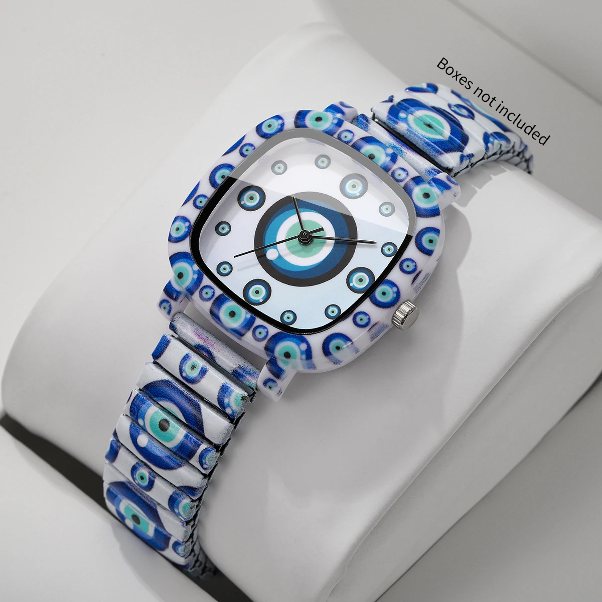 Fashion Blue Evil Eye Square Women's Quartz Watch Elastic Strap Wristwatches Relogio FemininoWithout Box