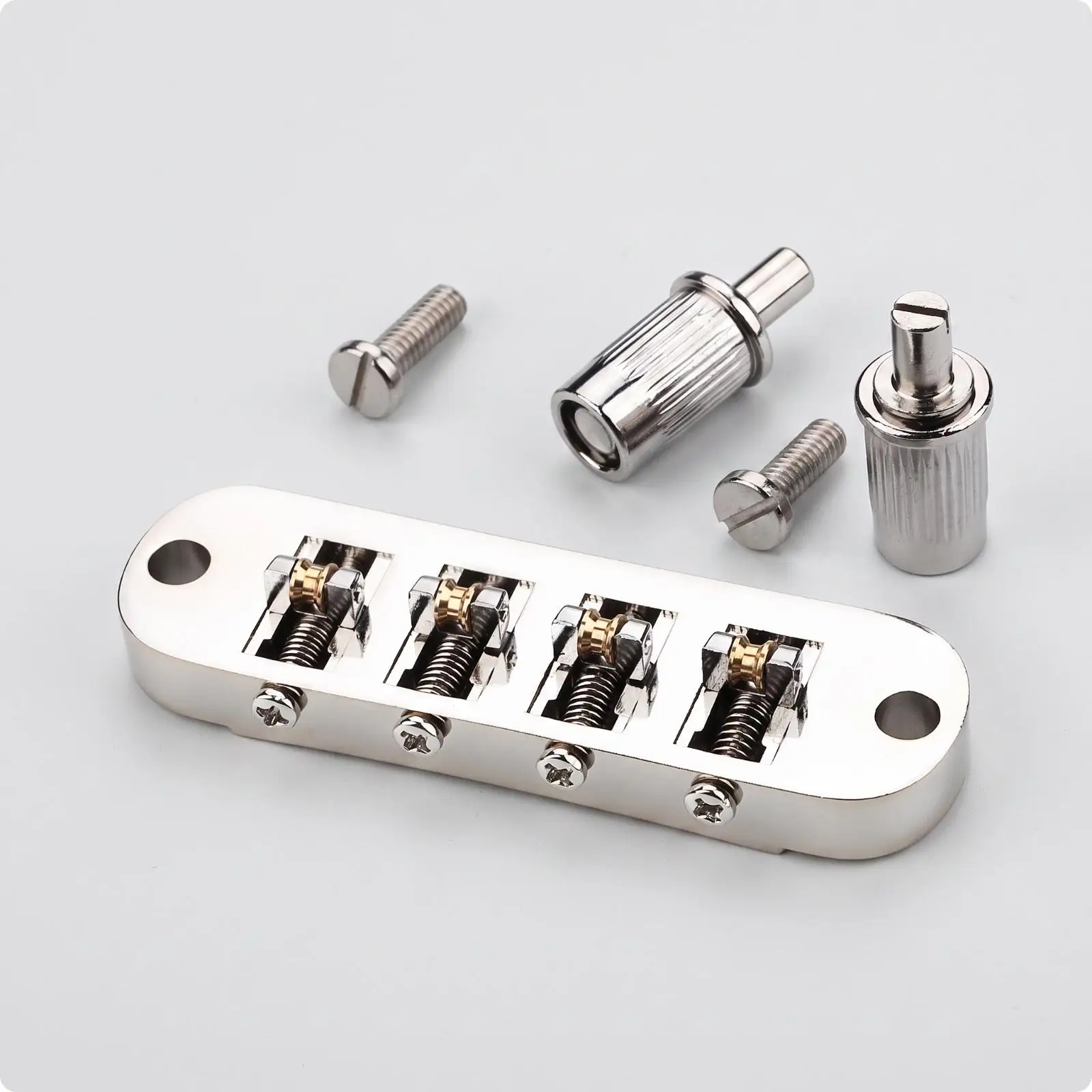 4-String Guitar Bridge | luminous silver Finish, Matching Mounting Posts, Electric Guitar Bridge with Tailpiece, for Custom
