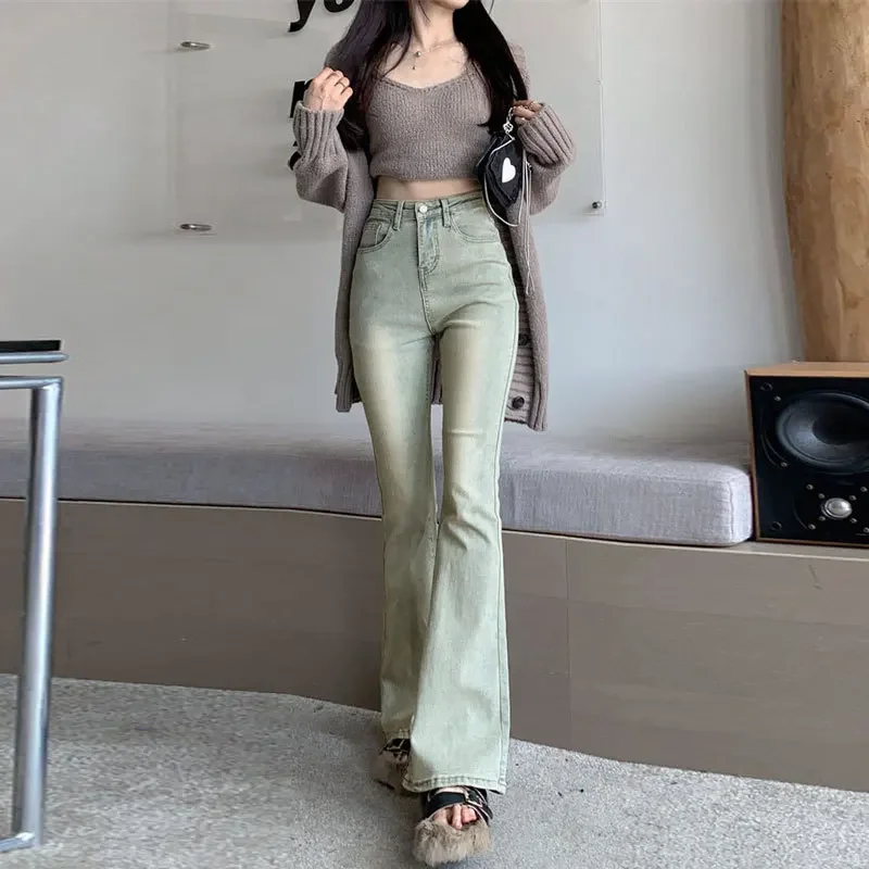 

Light-colored American Style Women's Bell-bottom Jeans High-waisted Slimming Bootcut Trousers Versatile Long Pants