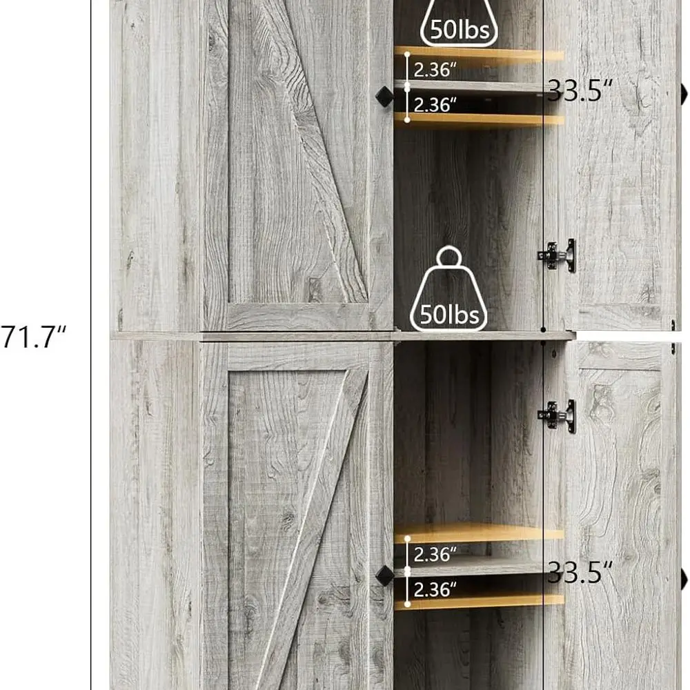 خزانة مخزن مطبخ مزدوجة بطول 72 باللون الرمادي مع 4 أبواب للحظيرة وأرفف قابلة للتعديل