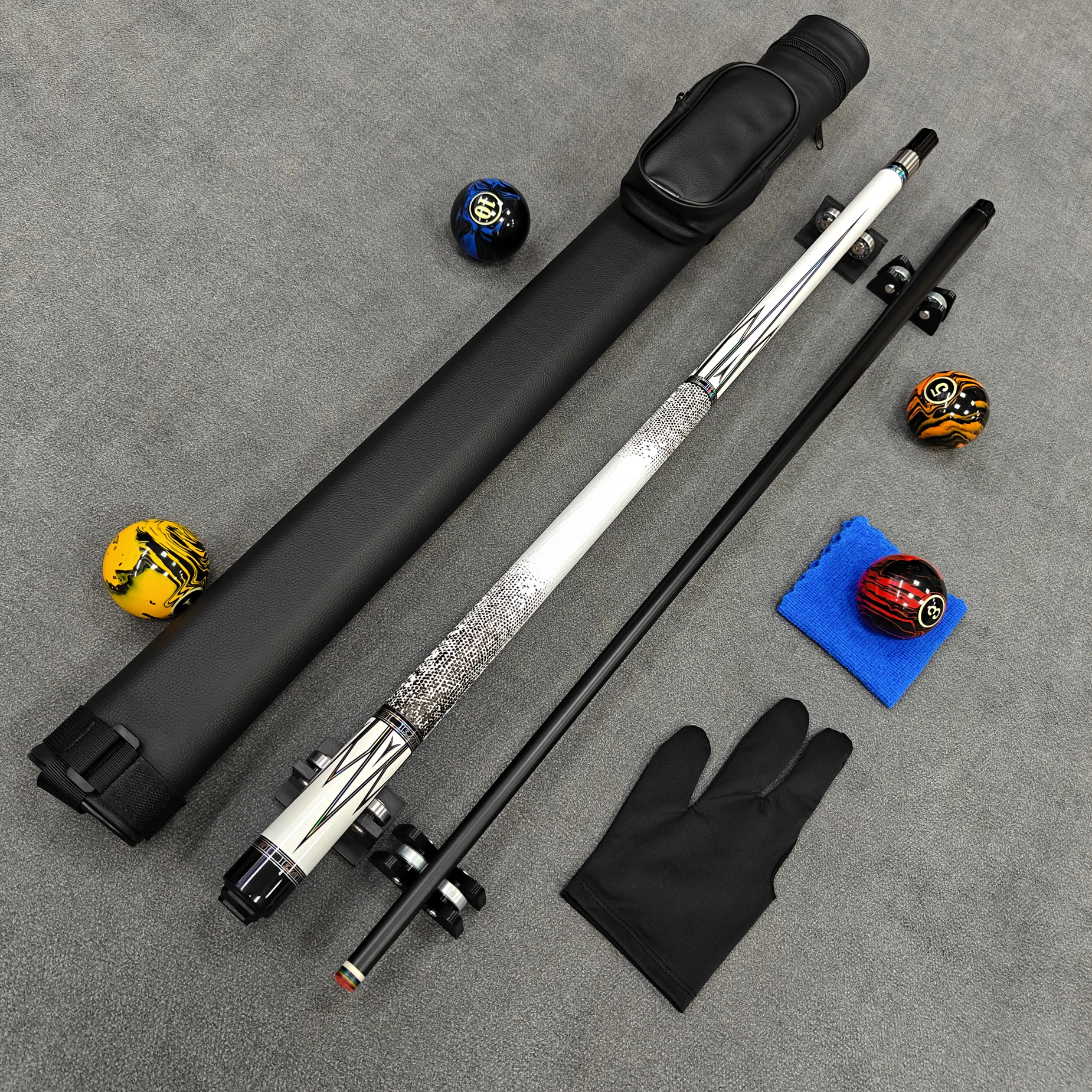 Tech Pool Cue | Small/Medium/Large Tip | Water‑Transfer Print | Comfort Grip | Textured Case + Bonus Accessories