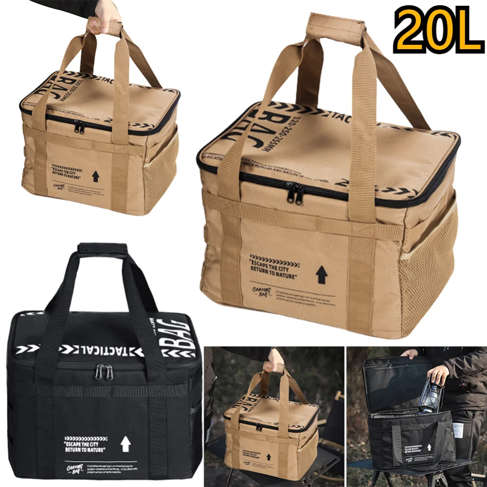 20L Picnic Bag Cookware Storage Bag Portable Outdoor Camping Organizer Handbag Large Capacity Thermal Storage Bag Picnic Supply