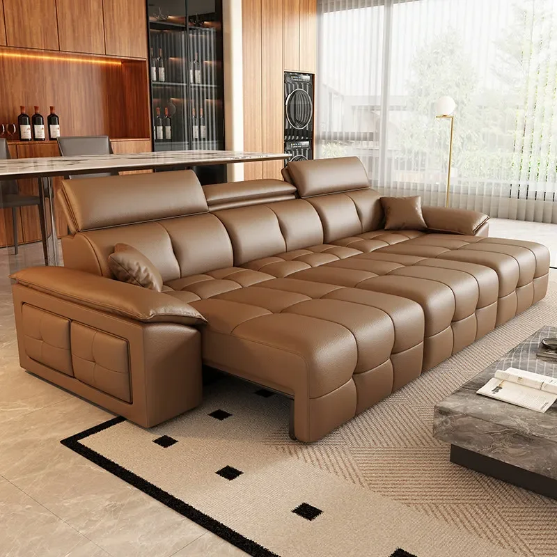 luxury modern Lawrence Electric Retractable Multifunctional Leather Sofa living room sofas and seating couch bed home furniture