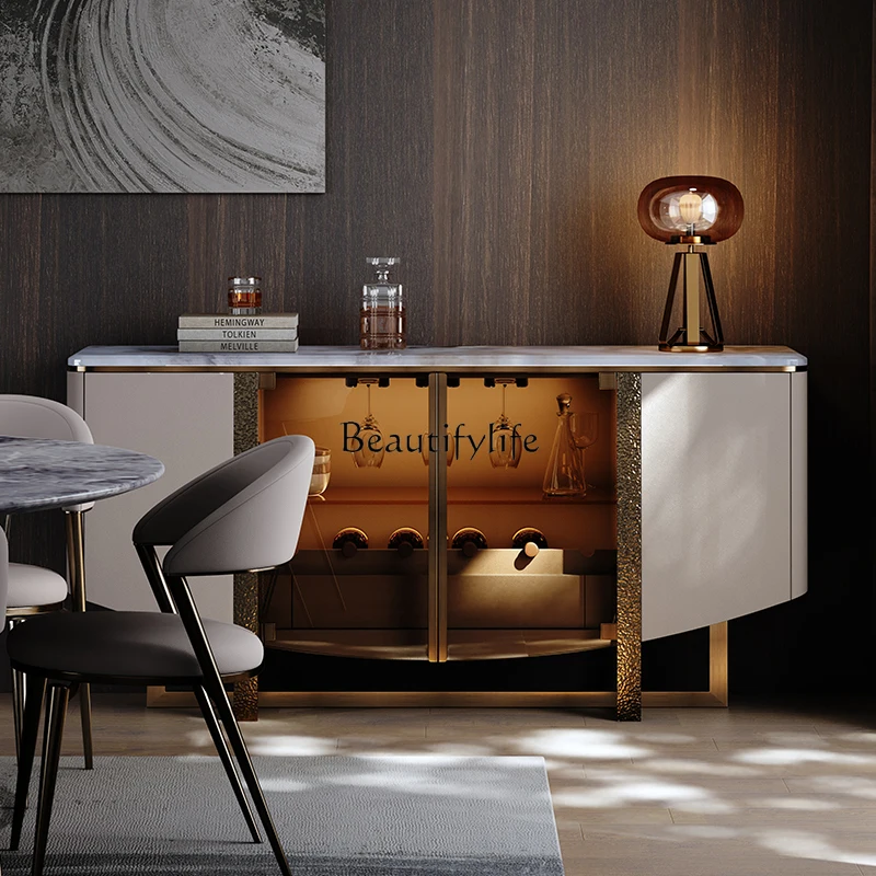 Minimalist light luxury dining side cabinet marble leather locker Italian style