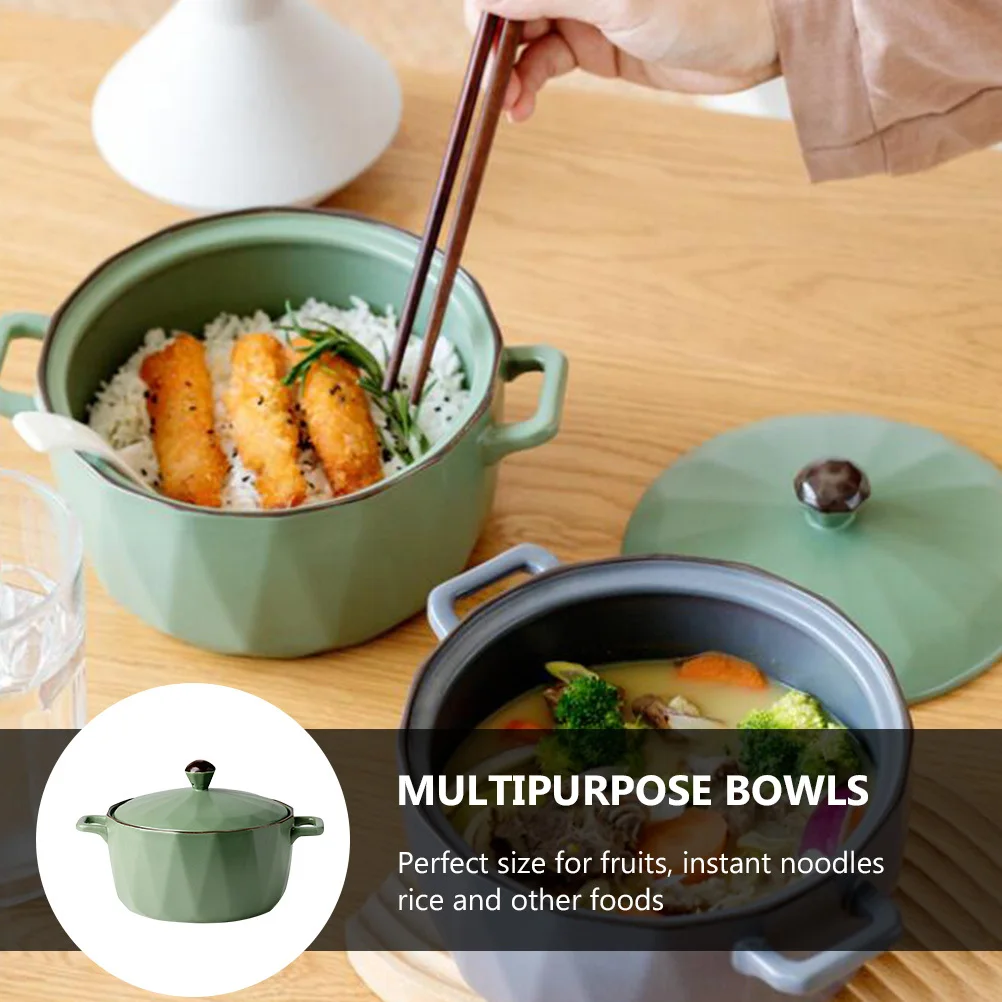 

7.5in Double Handle Ceramic Soup Bowl Exquisite Design Safe for Hot Cold Meals Kitchen Supplies Ceramic Bowls