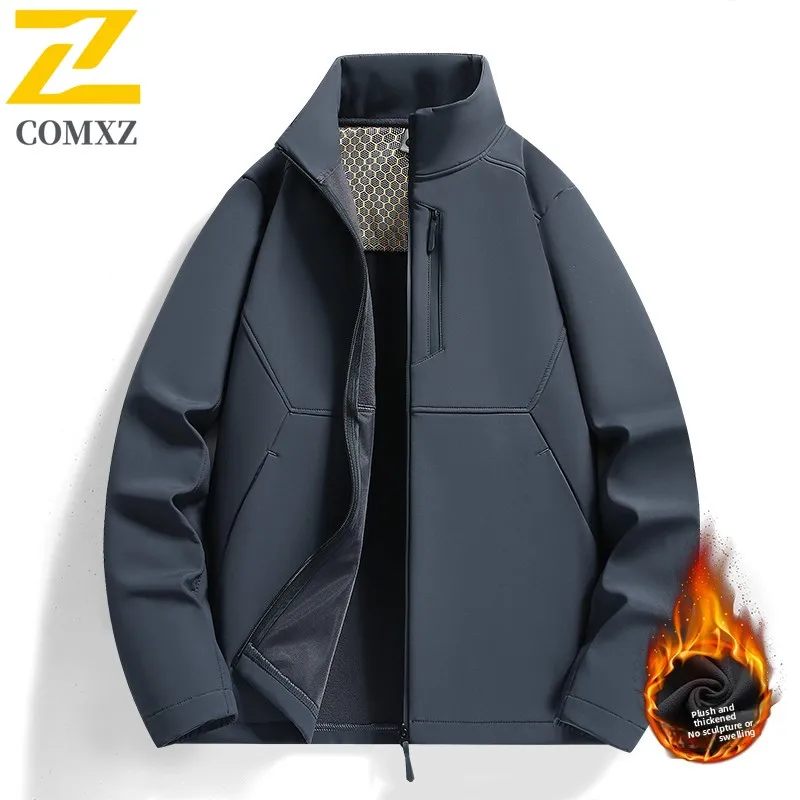 Soft Shell Jacket Men Winter 2025 Fleece Lined Thickened Warm Windproof Waterproof Coat Outdoor Hiking Camping Padded Jacket
