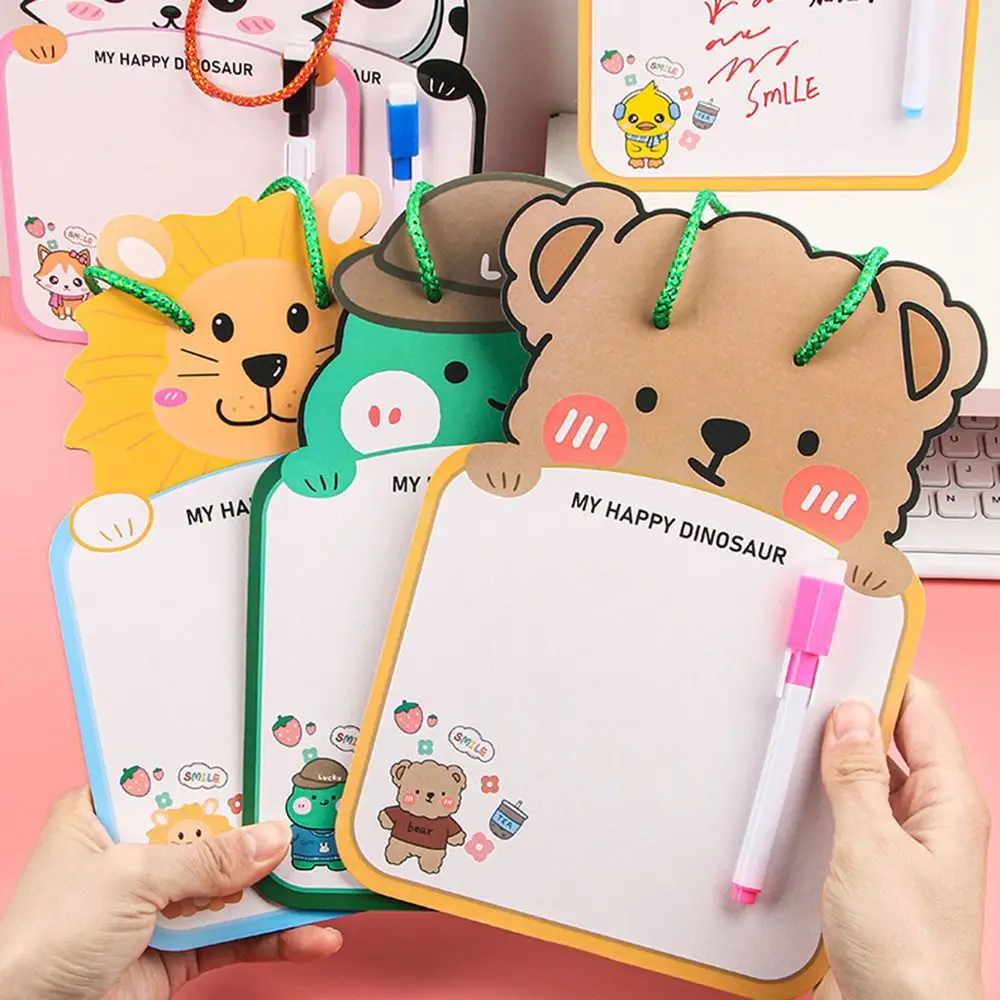 Cute Erasable Whiteboard Creative Reusable Whiteboard Notebook Suspendable Cartoon Animal Shape Message Pad Writing