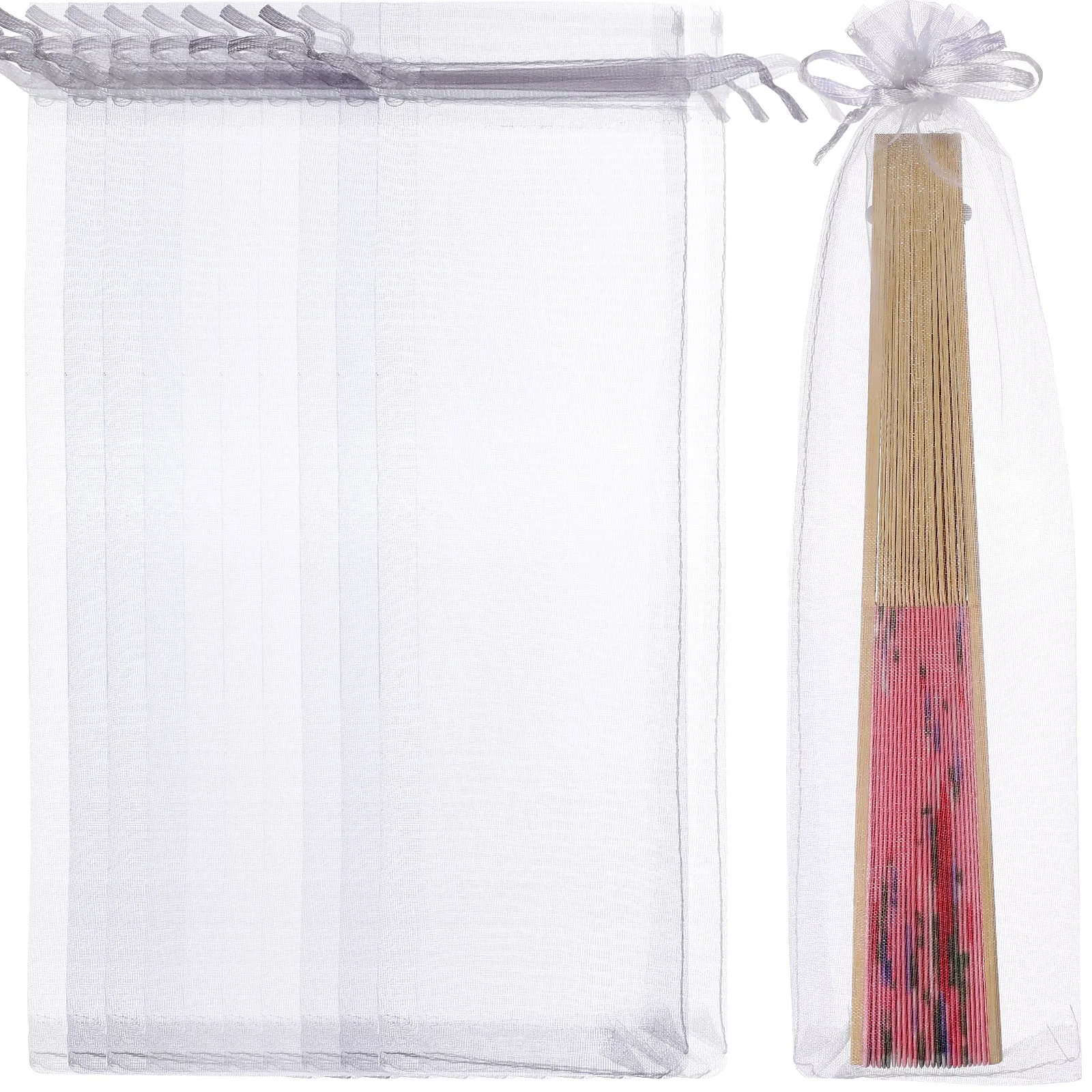

50 Pcs Organza Foldable White Drawstring Jewelry Candy Favor Pouches Gift Packaging Present Party Favor Bags Storage Bags
