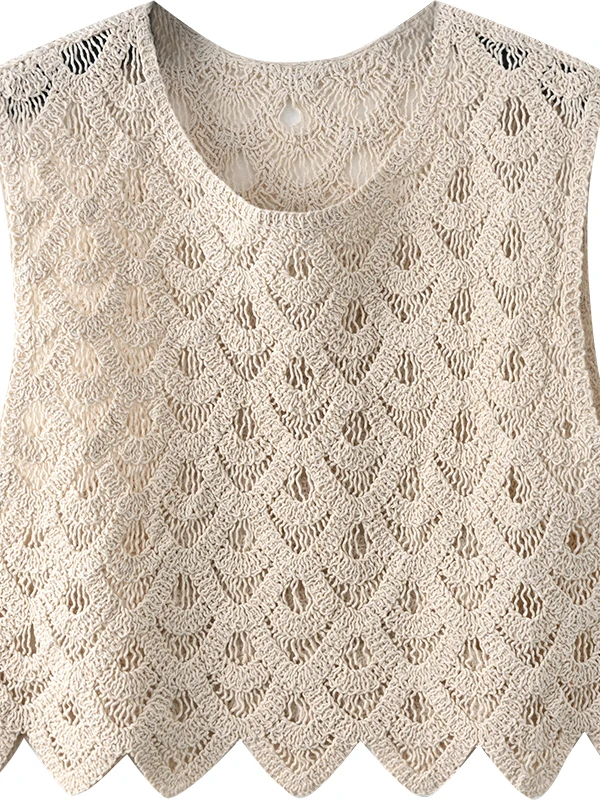 Ele Unique Fi Tail scava fuori gilet di cotone lavorato a maglia donna estate rotonda Ne Svel Top Cover up puro cotone irt
