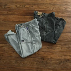 Casual logging cargo denim trousers men do old wash loose straight cone small straight leg trousers