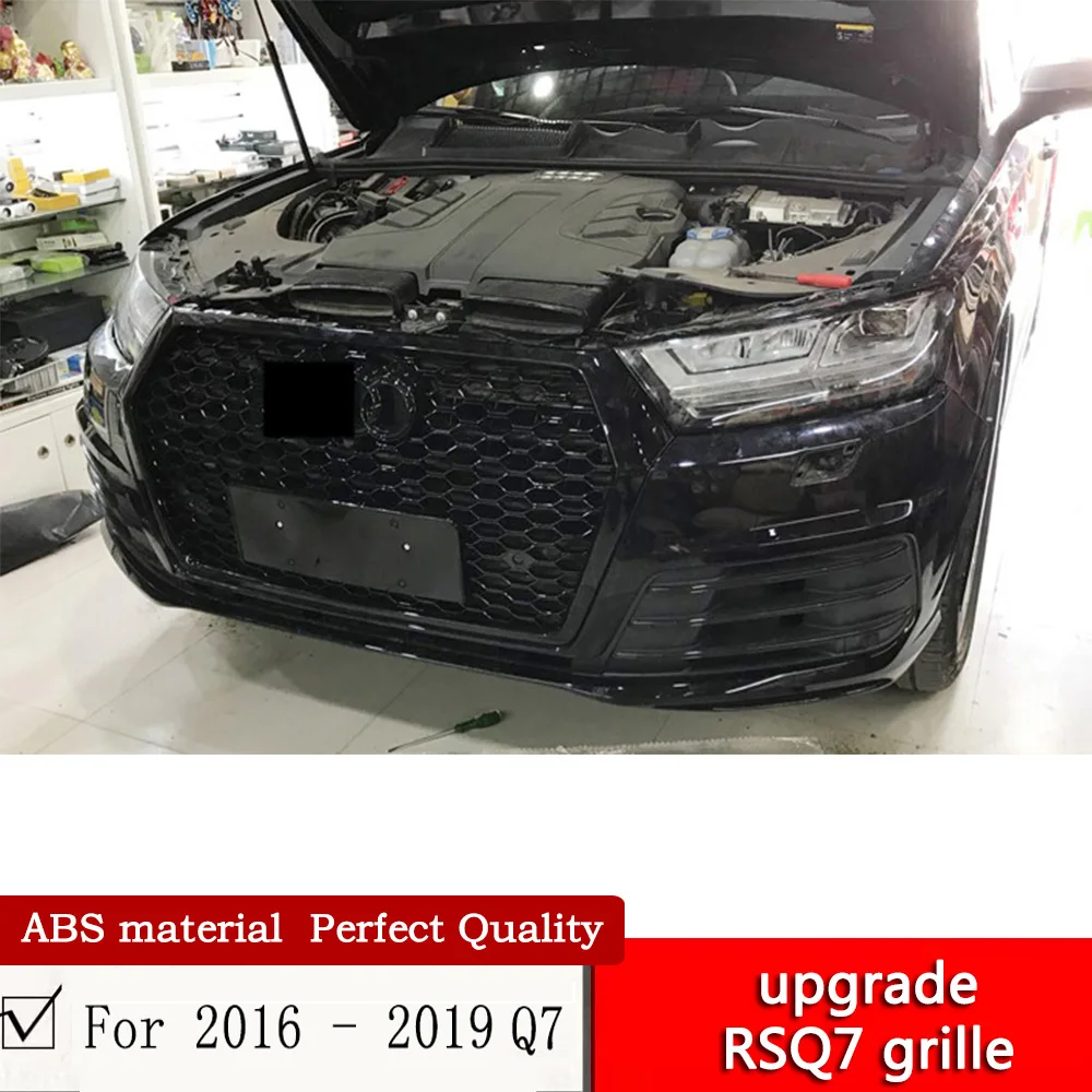 

For 16 17 18 19 Q7 upgrade RSQ7 grille all glossy black silver ABS material Q7 to RSQ7 honeycomb grille black knight kit