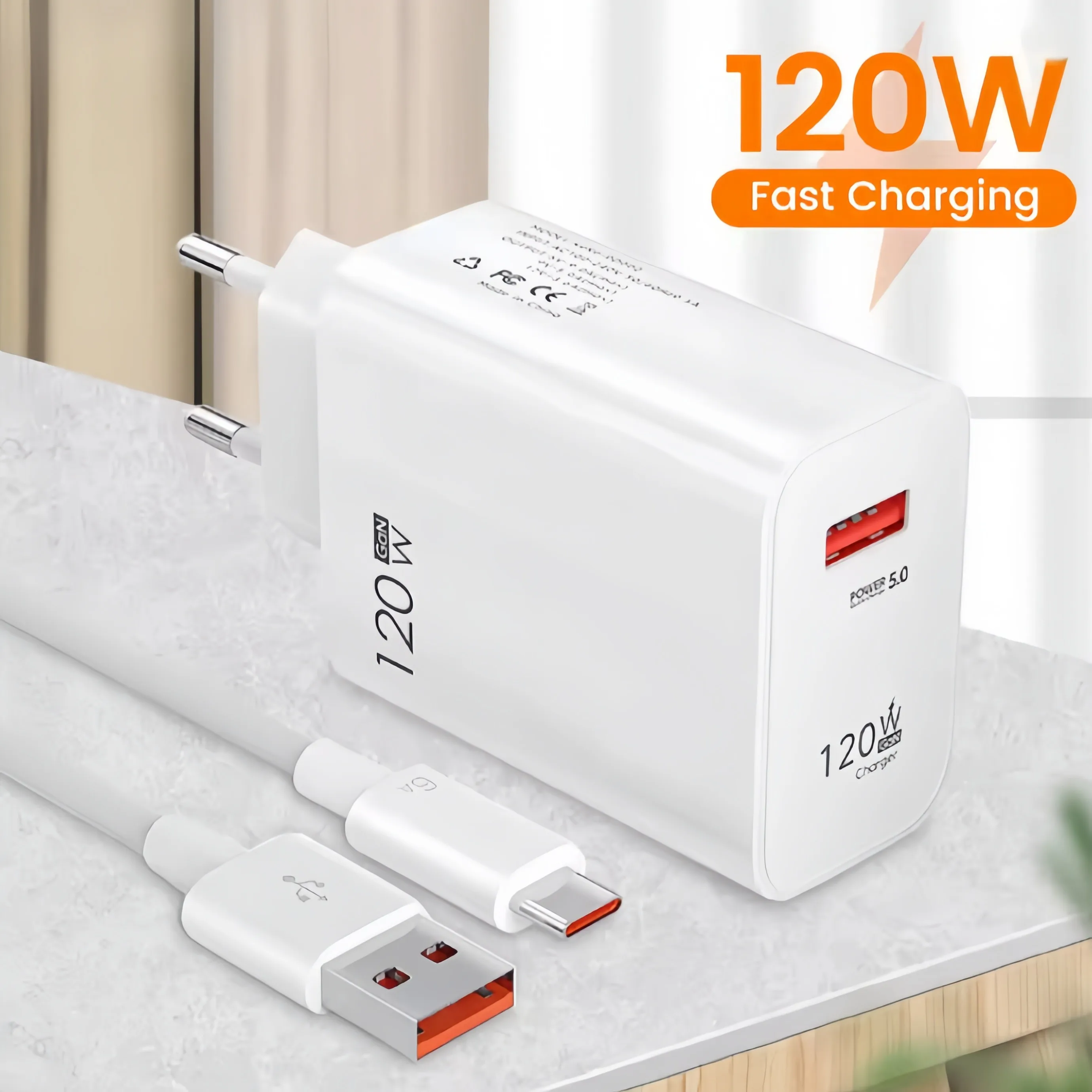 120W USB Charger Fast Charging QC3.0 USB C Cable Type C Cable Mobile Phone Charger For iPhone Huawei Samsung Xiaomi Quick Charge