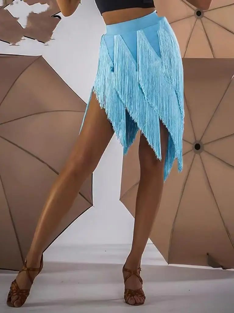 Love Dancing 2024 New Latin Dance Skirt Asymmetrical Multi-layer Tassel Short Skirt Practice Uniform Gymnastics Sportswear
