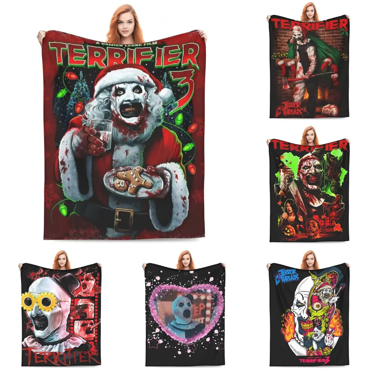 Poster Of Terrifier 3 Christmas  Flannel Blanket Super Warm Throw Blanket for Home Decor Camping Fluffy Bedspread Sofa Bed Cover