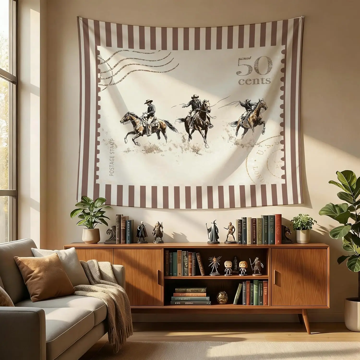 Western Rodeo Cowboy Striped Tapestry Wall Hanging, Vintage Country Cowboy Riding Horse Western Wall Tapestry for Home Bedroom