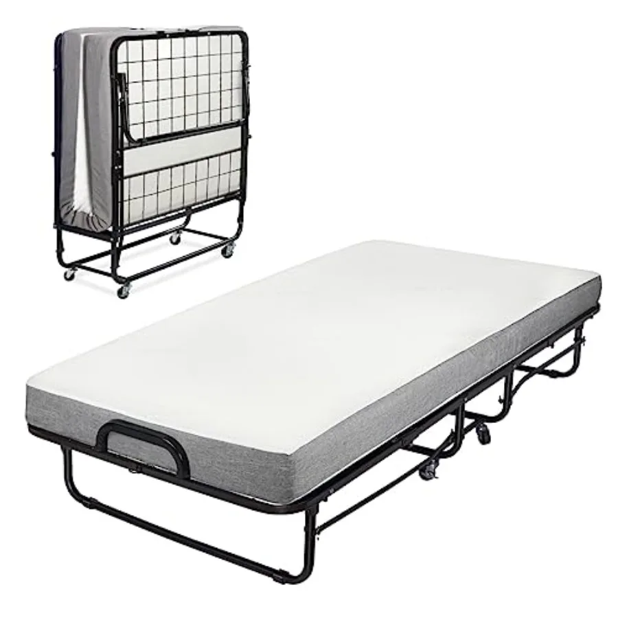 Diplomat Folding Bed with Memory Foam Mattress for Adults Portable Cot Size 75 x 31, Luxurious Comfort, Super Strong Steel Fram