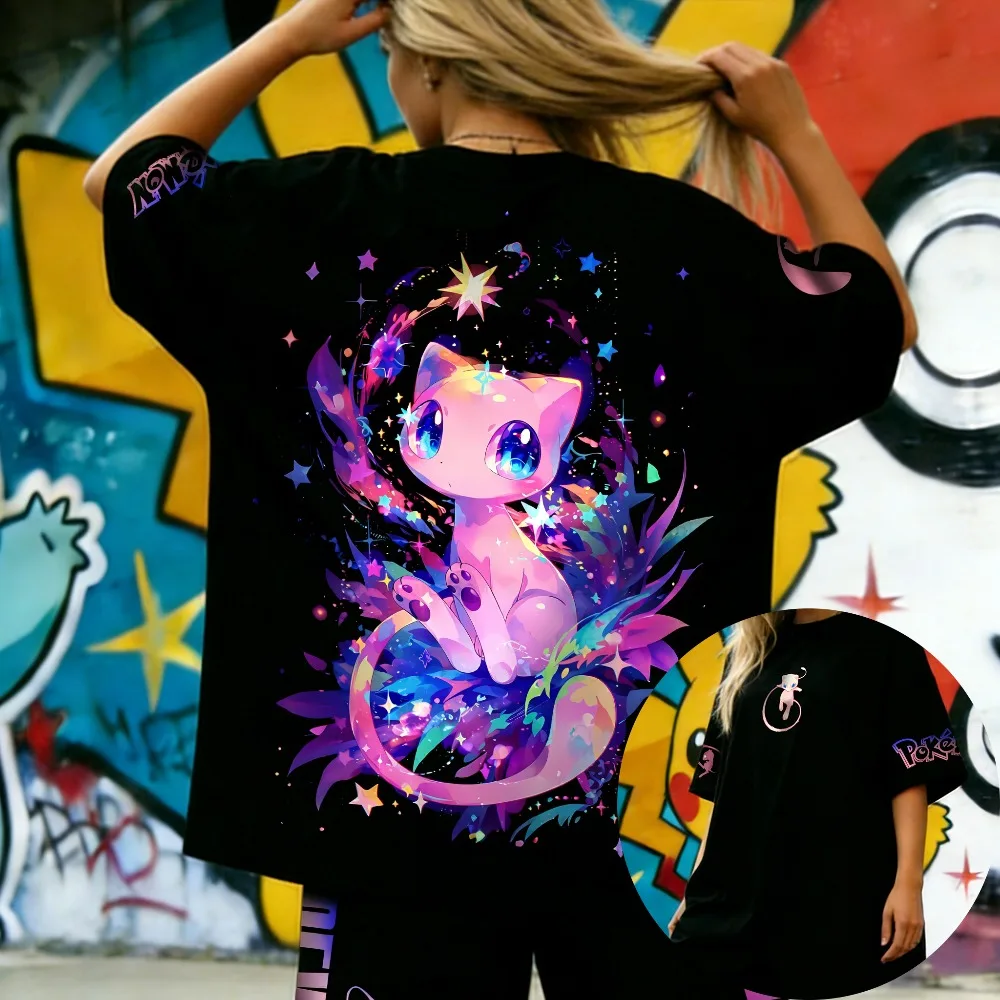 

Oversized Cosplay Costumes Pokémon Mew Unisex 2026 Summer Harajuku Anime Print Y2K Hip-hop Casual Pure Cotton T-shirt