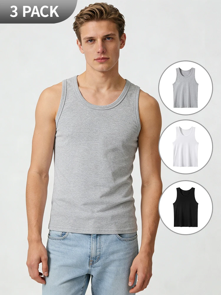 3/1-Piece Men's Pure Cotton Vest Classic Solid Color Summer Sports And Fitness Top Comfortable To Wear Fashionable For Home Use