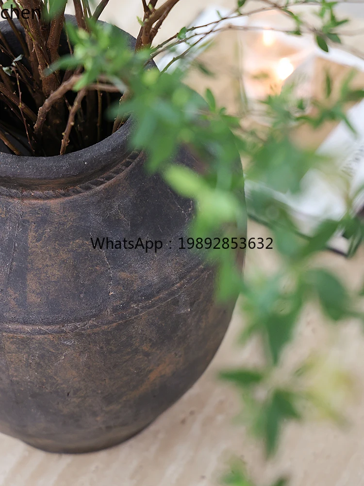 

Vintage Vase Coarse Pottery Niche Texture Ornament Designer Flower Vase Living Room Decoration