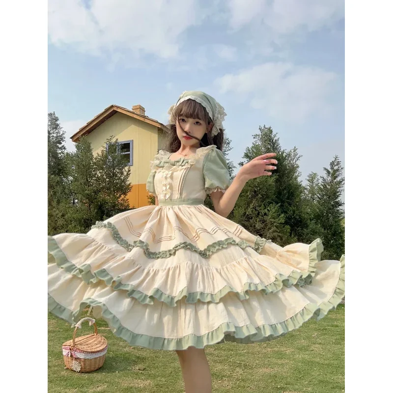 2023 frühling sommer japanischen stil vintage pastoralen auf kurzarm kleid mädchen lolita vestidos vintage prinzessin tee party lolita