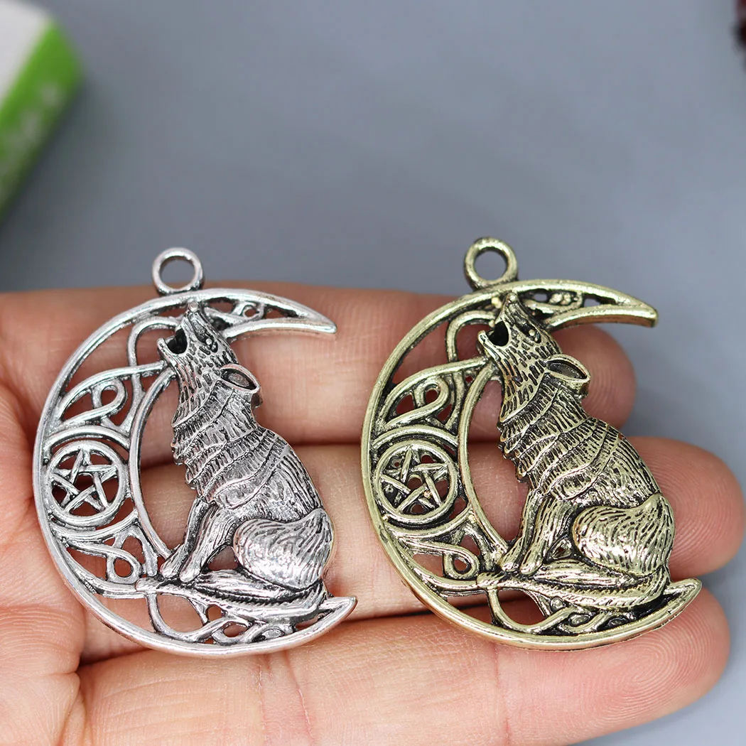 3Pcs/lot Wolf Night Voices Moon Celtic Charm Pendant For DIY Necklace Earrings Handmade Jewelry Making