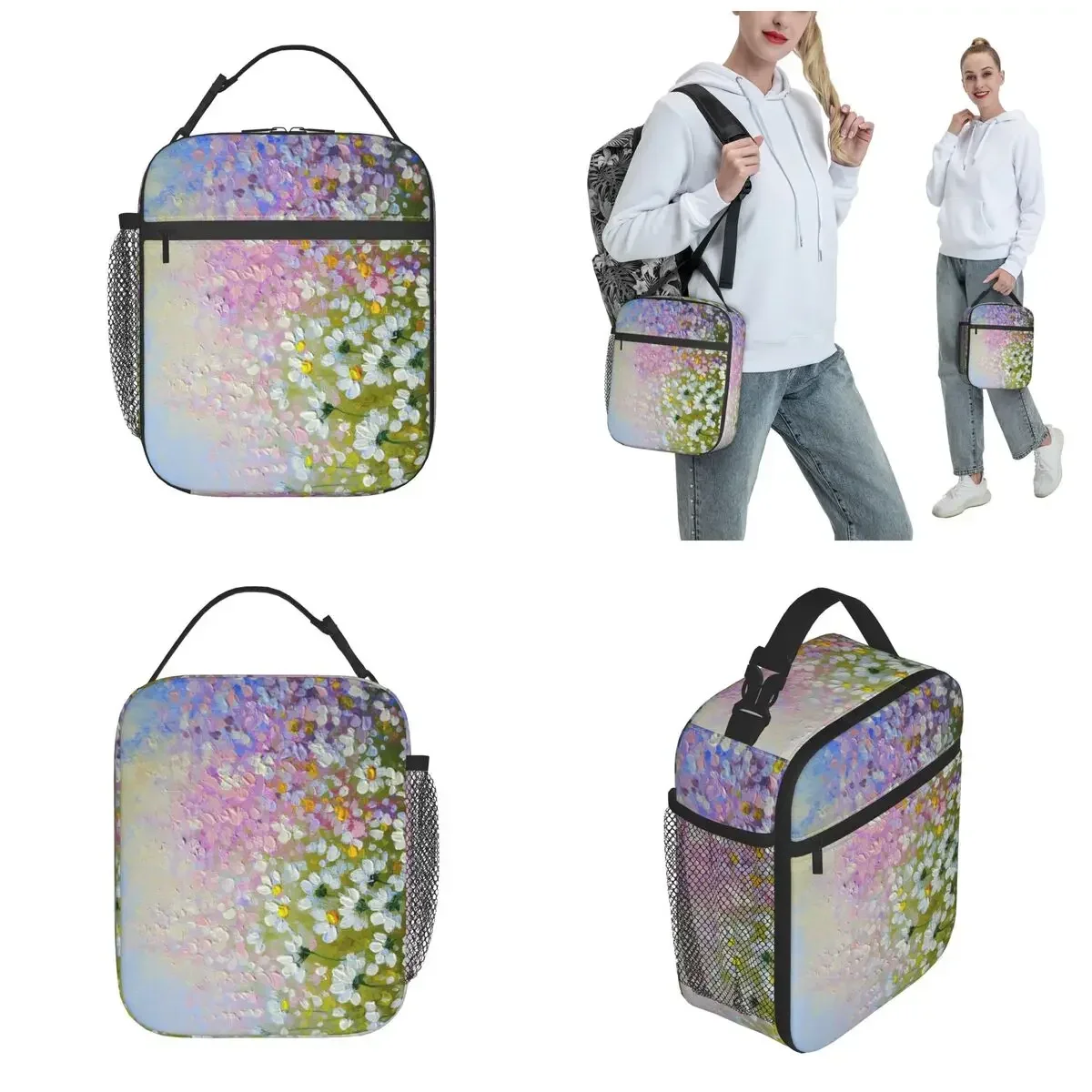 Oil Paintings Flowers Blossom Thermal Insulated Lunch Bag Travel Painting Art Portable Bag for Lunch Cooler Thermal Food Box