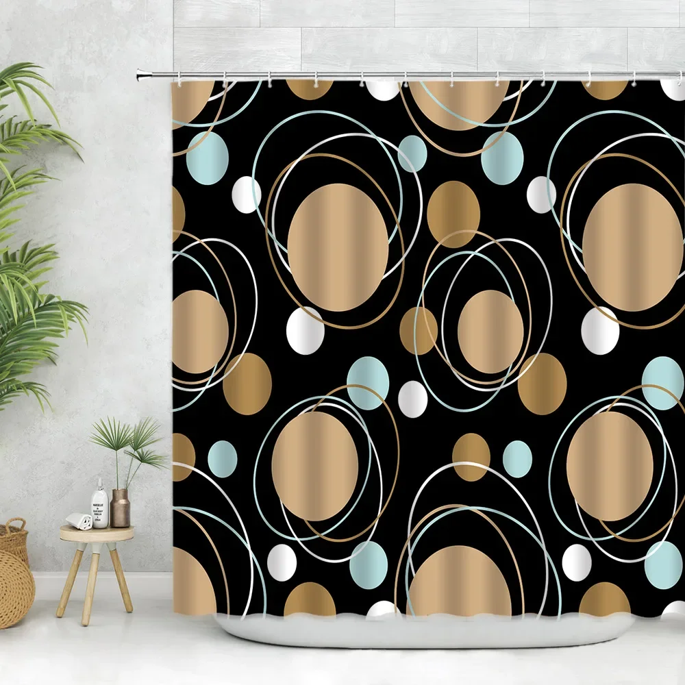 Modern Black Shower Curtain Set with Hooks-Black and White Shower Curtain for Bathroom Fabric Geometric Bath Curtains with Hooks