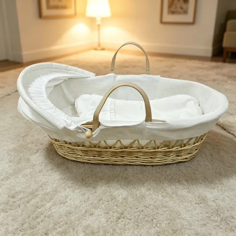Handmade Natural Modern Corn Husks Bumo Seymour Basket Foldable Wooden Baby Bed Natural Color Bedroom Dining Room Outdoor Use