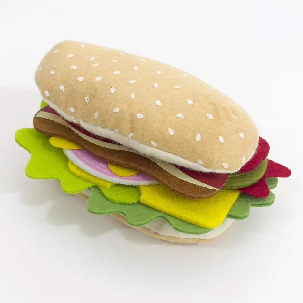 28 Pcs/Set Soft Felt Play Food Set Hamburger Sandwich Stacking Toy with Beef Steak Vegetables Pretend Play Food Kids Kitchen Toy