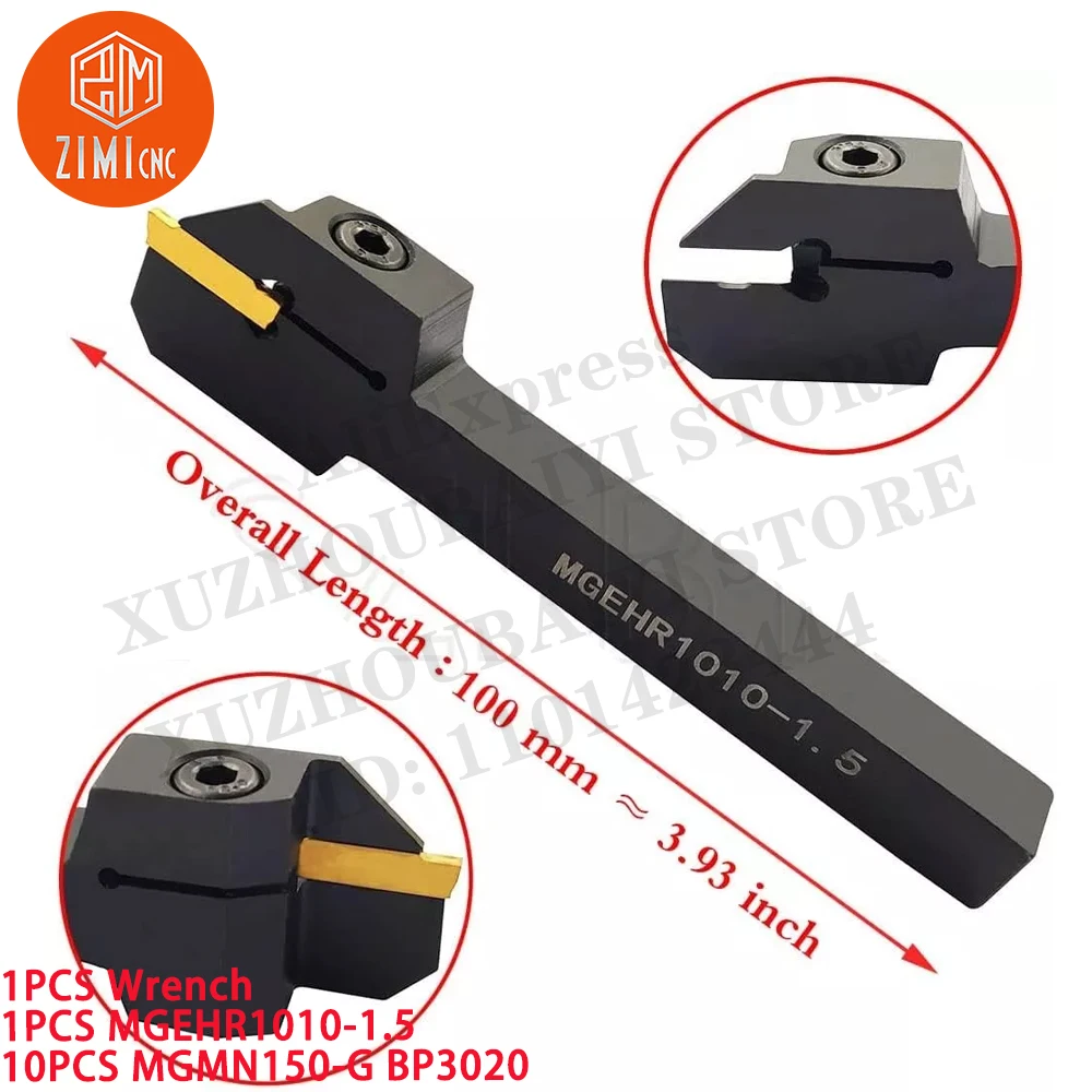 1PCS MGEHR1010-1.5 10mm 그루빙 도구 홀더 +10PCS MGMN150-G BP3020 그루빙 카바이드 인서트 CNC 금속 기계 절삭 도구
