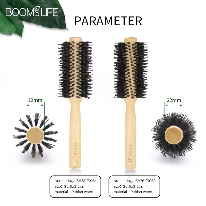 1PC Boar Bristle Round Barrel Hair Brush Women Curling Styling Comb Wood Anti Static Roll Hairbrush for Hair Hairdressing