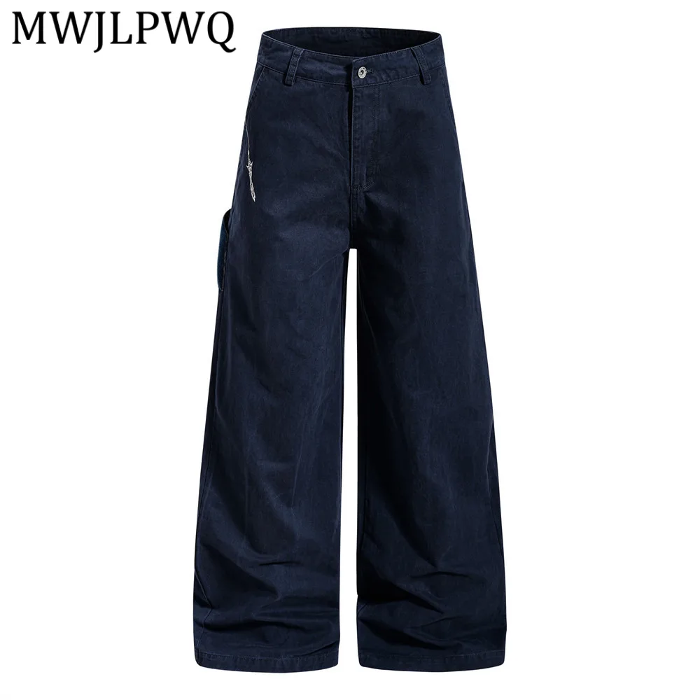 

MWJLPWQ American High Street Embroidery Workwear Wide-Leg Loose Vibe Design Pocket Floor-Length Casual Pants For Men Trend 14470
