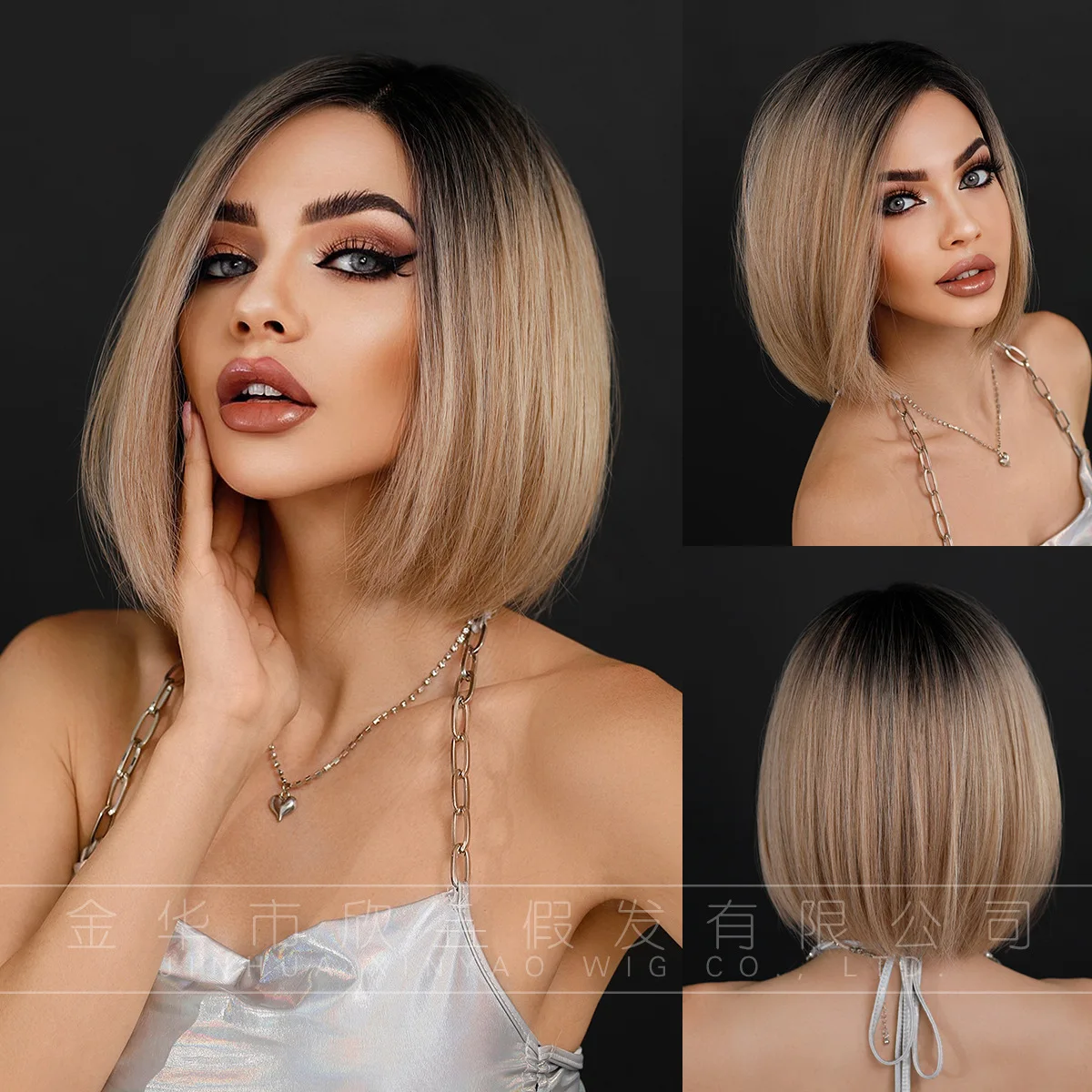 

Customized Bob Chemical Fiber Hand-woven Wig Medium Lace Short Hair Straight Hair Lace Short Wigs