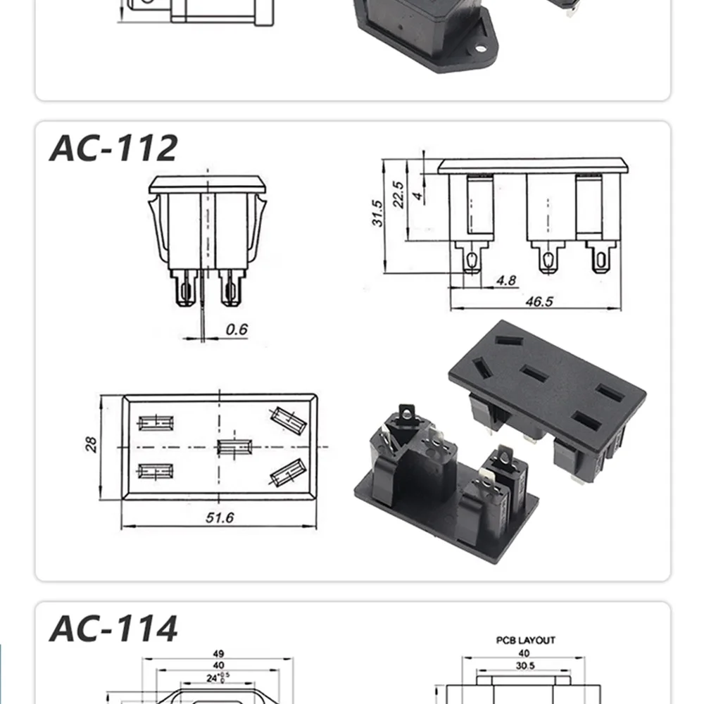 Embedded Panel Mount Socket IEC Power Interface With Illuminated Switch Pure Copper Conductor Electrical System Hardware