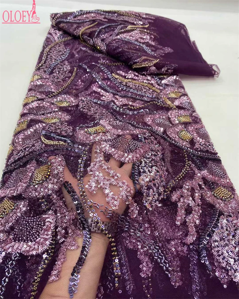 OLOEY Dames Jurken Borduurkralen Netto Kant met Pailletten voor Bruiloft Jurk Stof