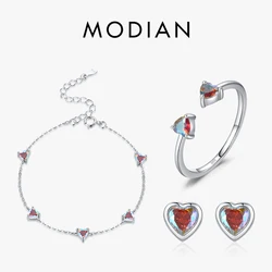 MODIAN Multi-color Hearts Rings 925 Sterling Silver Fashion Exquisite Bracelets Sutd Earrings For Women Party Jewelry Sets
