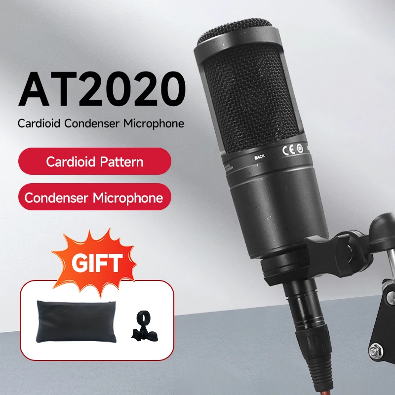 

AT2020 Cardioid Condenser Professional Microphone for Project/Home Studio Applications Mic For Recording Gaming Live Singing