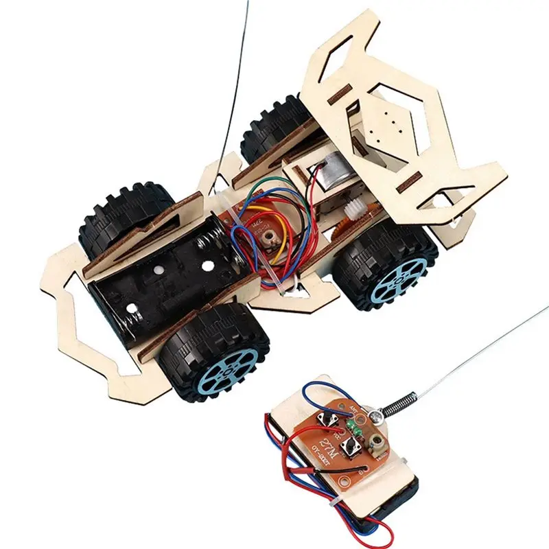 A63T-2X DIY RC Car Assembly Wooden Building Vehicle Racing Car Scientific Experiment Model Kits Gift For Kids
