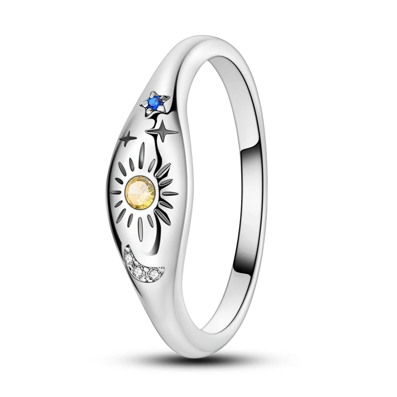 Bague de Couple en Argent 925, Soleil Éternel, Lune et Étoile, Accessoire à la Mode, Personnalisée, Créative, Polyvalente, pour Femme, 1 Pièce