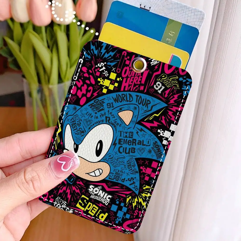الكرتون S-Sonic 1 قطعة بو الجلود حامل البطاقة المفاتيح حلقة رئيسية قفل الباب الوصول العلامات بطاقة الهوية حالة المفاتيح بطاقة