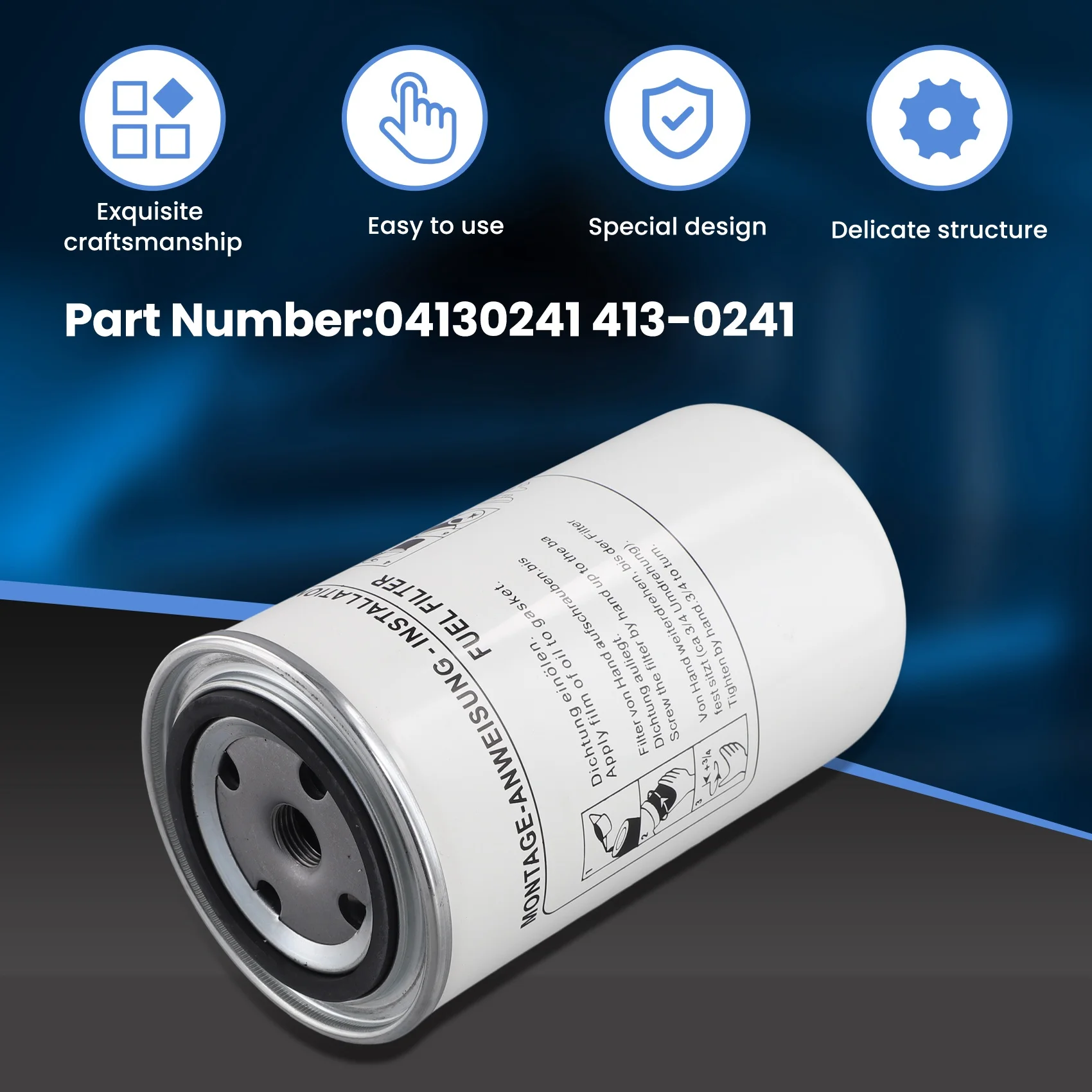 

Well Fuel Filter 04130241 413-0241 Compatible For Deutz Engine D2.9L4 TD2.9L4 TCD2.9L4 TCD3.6L4 Replacement