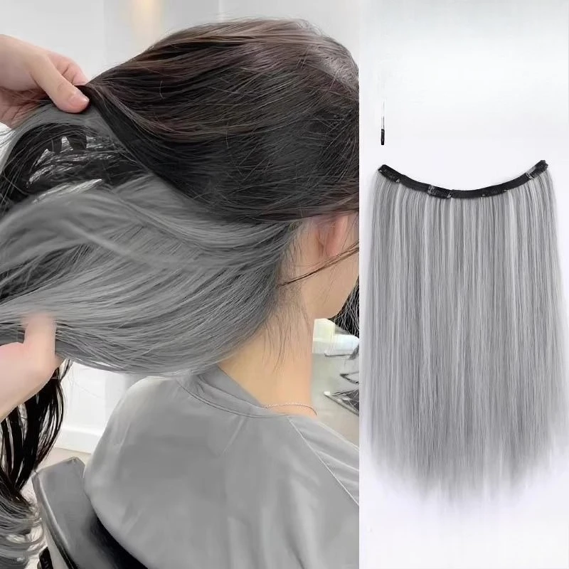 Hanging ear-dyed wig, female one-piece inner layer highlight two-color hidden dye hair extension, color bleaching and dyeing