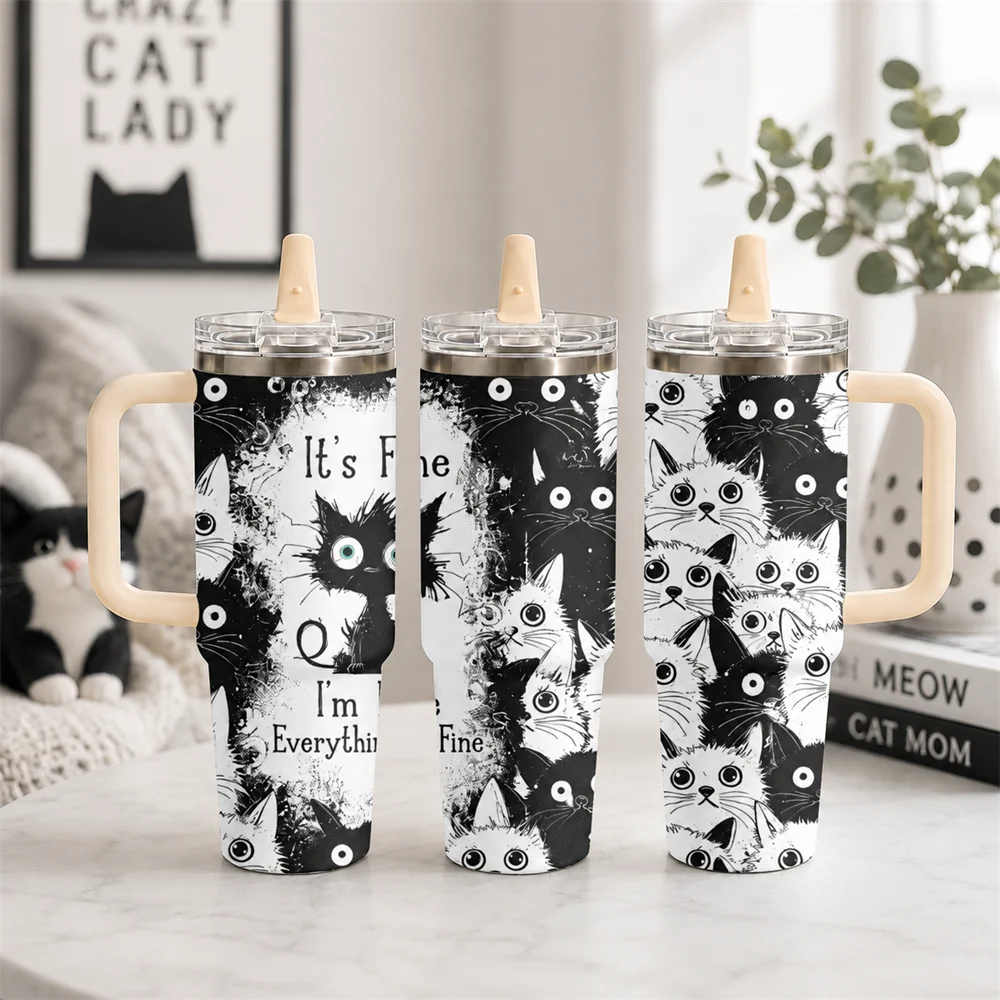 It's Fine I'm Fine Everything Is Fine Vacuum Flasks 40oz Thermal Tumbler with Handle Stainless Steel Insulated Water Mug Cup