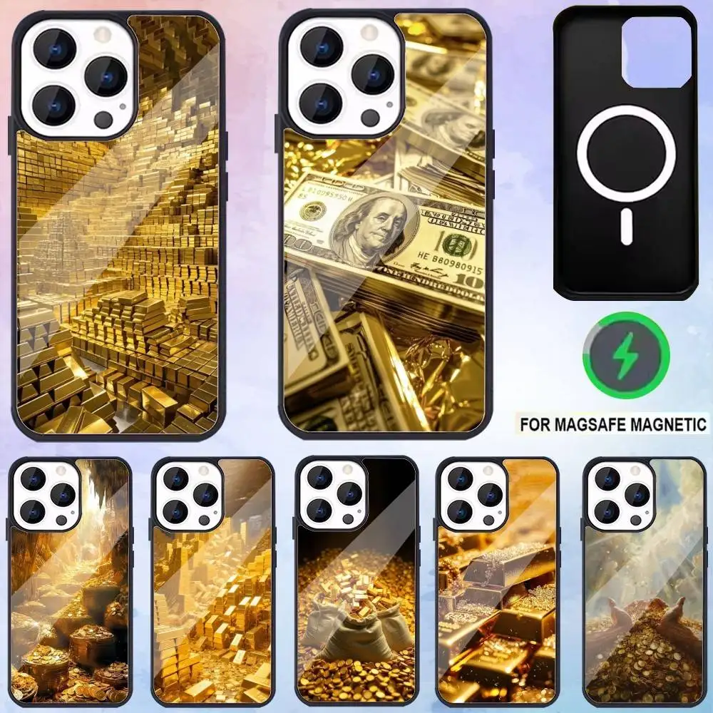 

Gold Cash Art Phone Case For iPhone17,16,15,14,13,12,11 Plus,Pro Max Magnetic Magsafe Wireless Charging