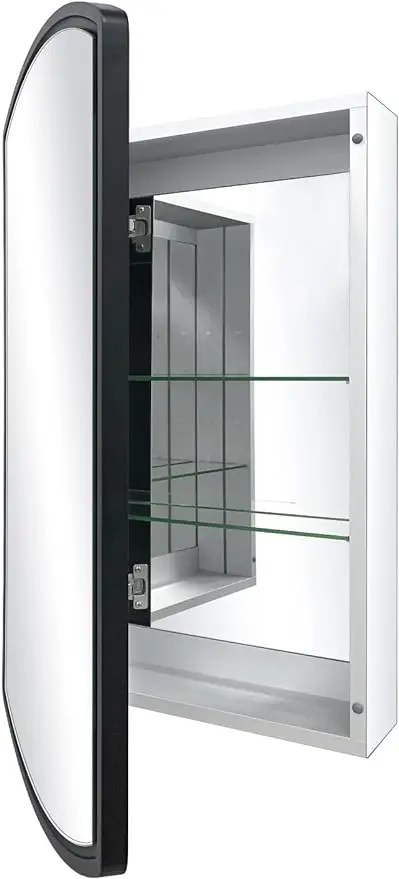 

22" W x 30" H Aluminum Single-Door Medicine Cabinet with Farmhouse Black Framed Recess or Surface Mount Mirror Cabinet