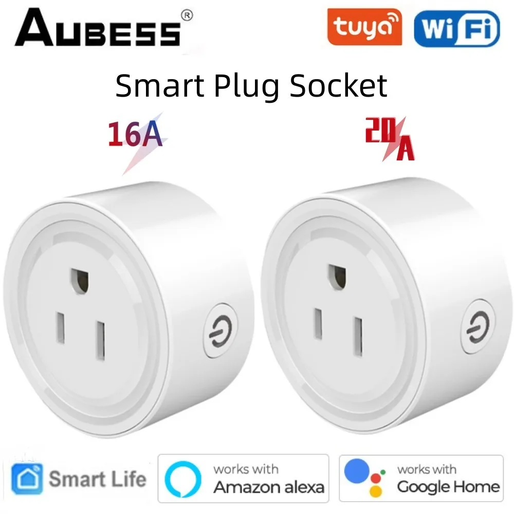 

AUBESS 16/20A US Tuya WiFi Smart Plug Socket Smart Home Remote Control Timing Seting Smart Life Via Alexa Google Home No Hub