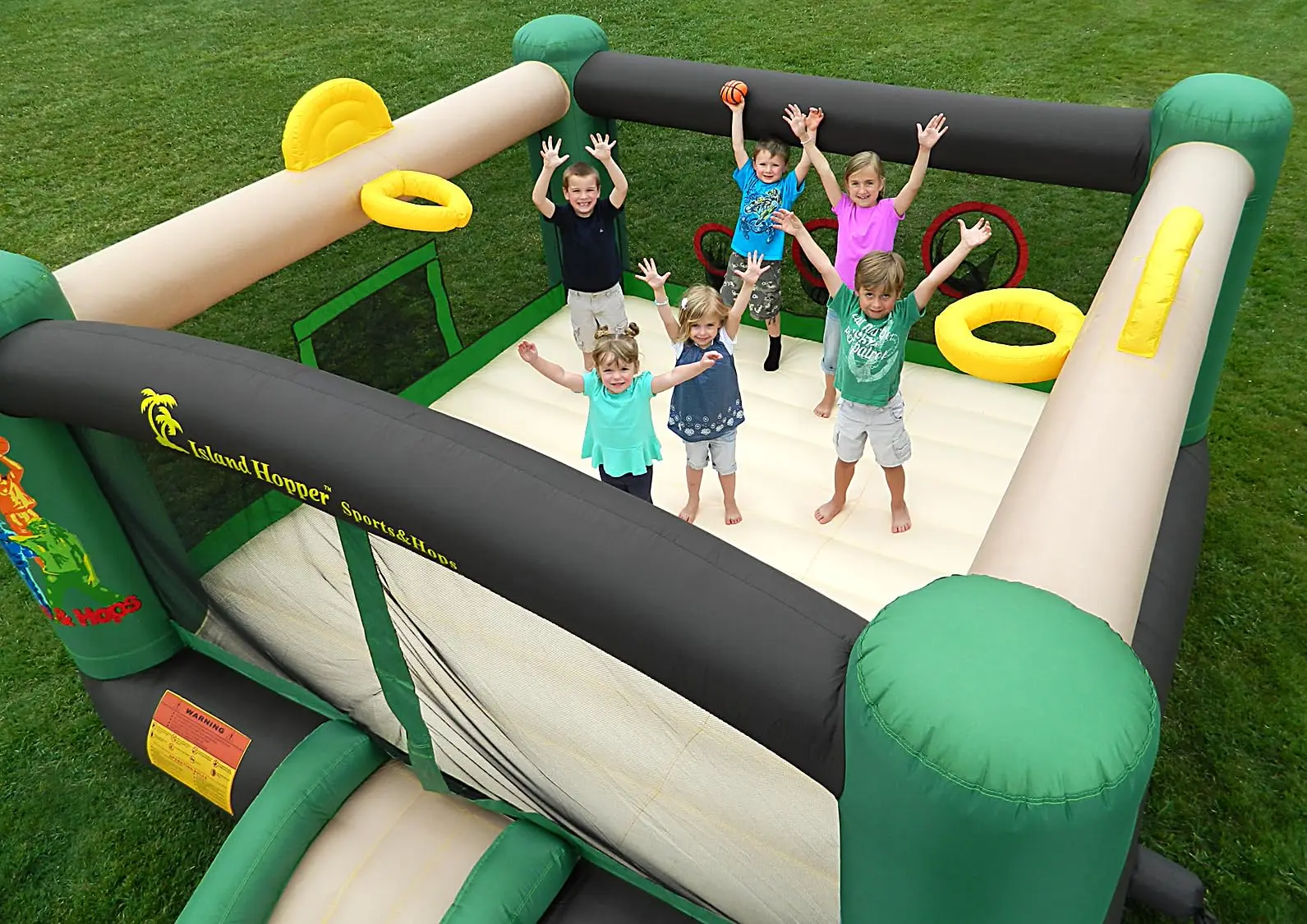 Sports & Hops Recreational Kids Bounce House with a Basketball Court Soccer Field Baseball & Football Throw Game and Large